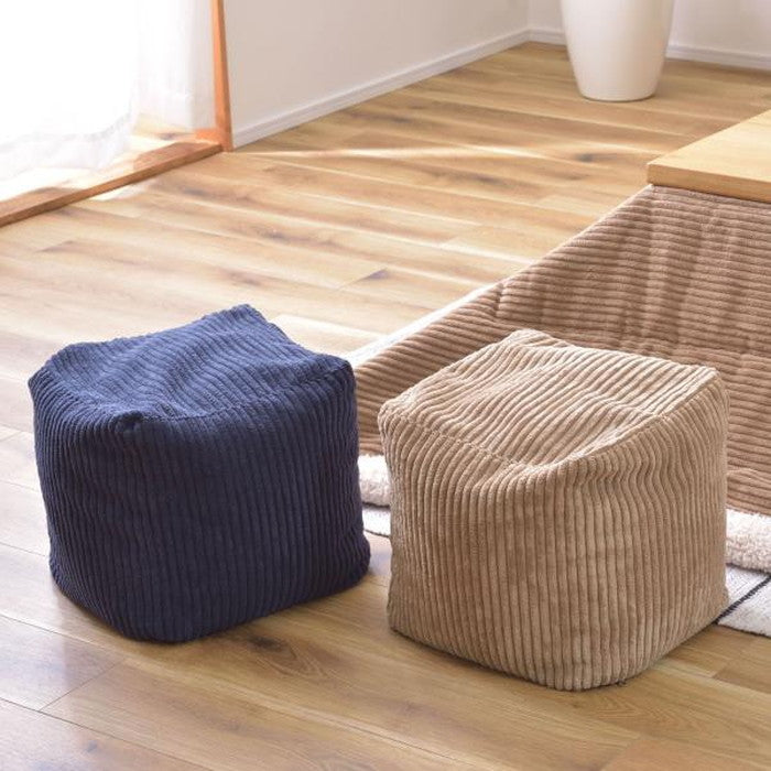 ミニビーズクッション ベージュ グレー ネイビー ホワイト W30×D30×H30 クッション ビーズクッション ミニビーズクッション コーデュロイ キューブ型 四角 カバーロング ダブルファスナー マイクロビーズ 持ち運び 軽い コンパクト シンプル ナチュラル ベージュ グレー ネイビー azu-lss-804の画像