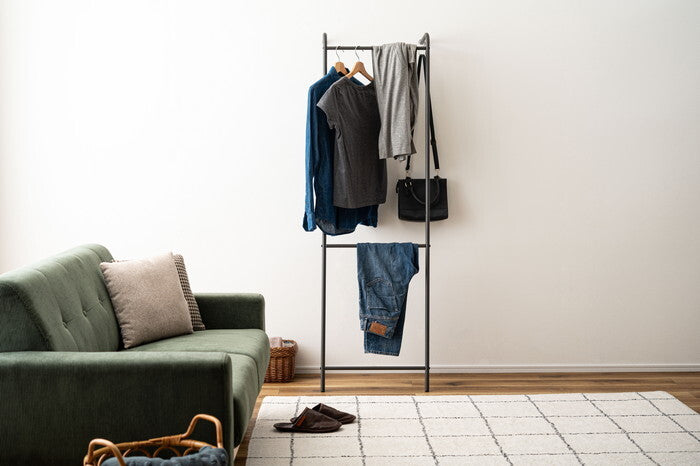  ハンガー ダークグレー グレー ホワイト W49.5×D21×H163 ハンガー 高さ163cm 壁掛け 洋服掛け 部屋干し ディスプレイ 玄関 スチール 見せる収納 スリム シンプル 軽量 ダークグレー azu-mip-24の画像