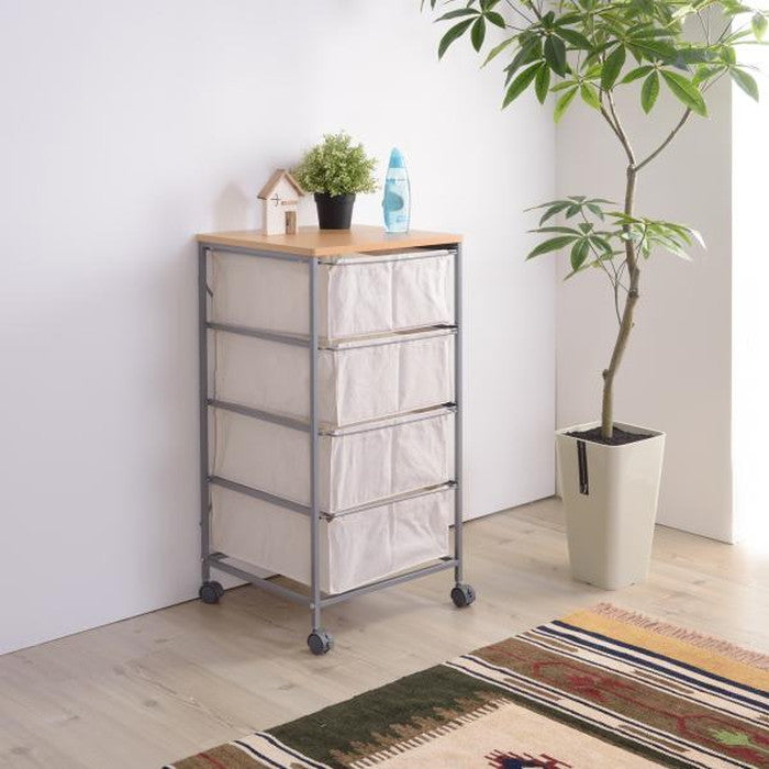 キャンバスチェスト4段 ベージュ W43×D44×H84 キャンバスチェスト4段 キャンバスチェスト チェスト キャンバス生地 グレー ナチュラル リビング 収納 スリム おしゃれ キャスター付き 衣装ケース ウッドトップ 布 ランドセルラック 衣類収納 洋服 キャンバス生地 移動 脱衣所 azu-mip-278の画像