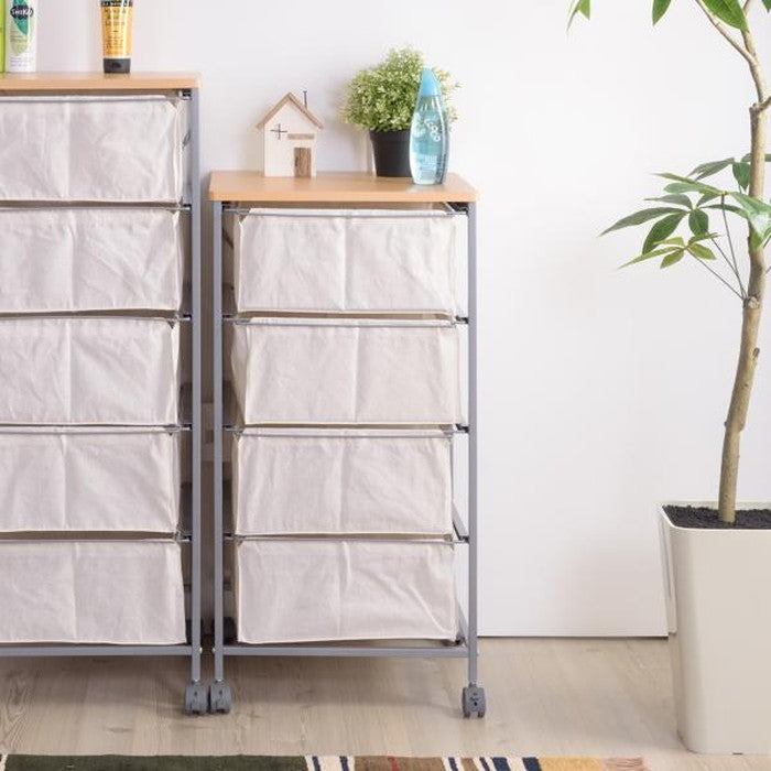 キャンバスチェスト4段 ベージュ W43×D44×H84 キャンバスチェスト4段 キャンバスチェスト チェスト キャンバス生地 グレー ナチュラル リビング 収納 スリム おしゃれ キャスター付き 衣装ケース ウッドトップ 布 ランドセルラック 衣類収納 洋服 キャンバス生地 移動 脱衣所 azu-mip-278の画像
