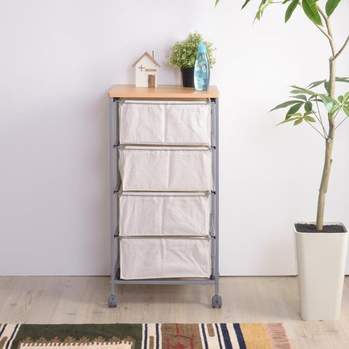 キャンバスチェスト4段 ベージュ W43×D44×H84 キャンバスチェスト4段 キャンバスチェスト チェスト キャンバス生地 グレー ナチュラル リビング 収納 スリム おしゃれ キャスター付き 衣装ケース ウッドトップ 布 ランドセルラック 衣類収納 洋服 キャンバス生地 移動 脱衣所 azu-mip-278の画像