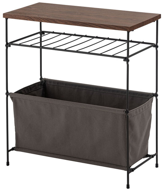  サイドテーブル グレー ホワイト W50×D25×H55.5 サイドテーブル テーブル バスケット付きテーブル ナイトテーブル ソファテーブル ソファサイド ベッドサイド 机 リビング 寝室 スチール スタイリッシュ 収納 バスケット おしゃれ 北欧 シンプル シック モダン かっこいい 異素材ミックス ダークグレー azu-mip-33の画像