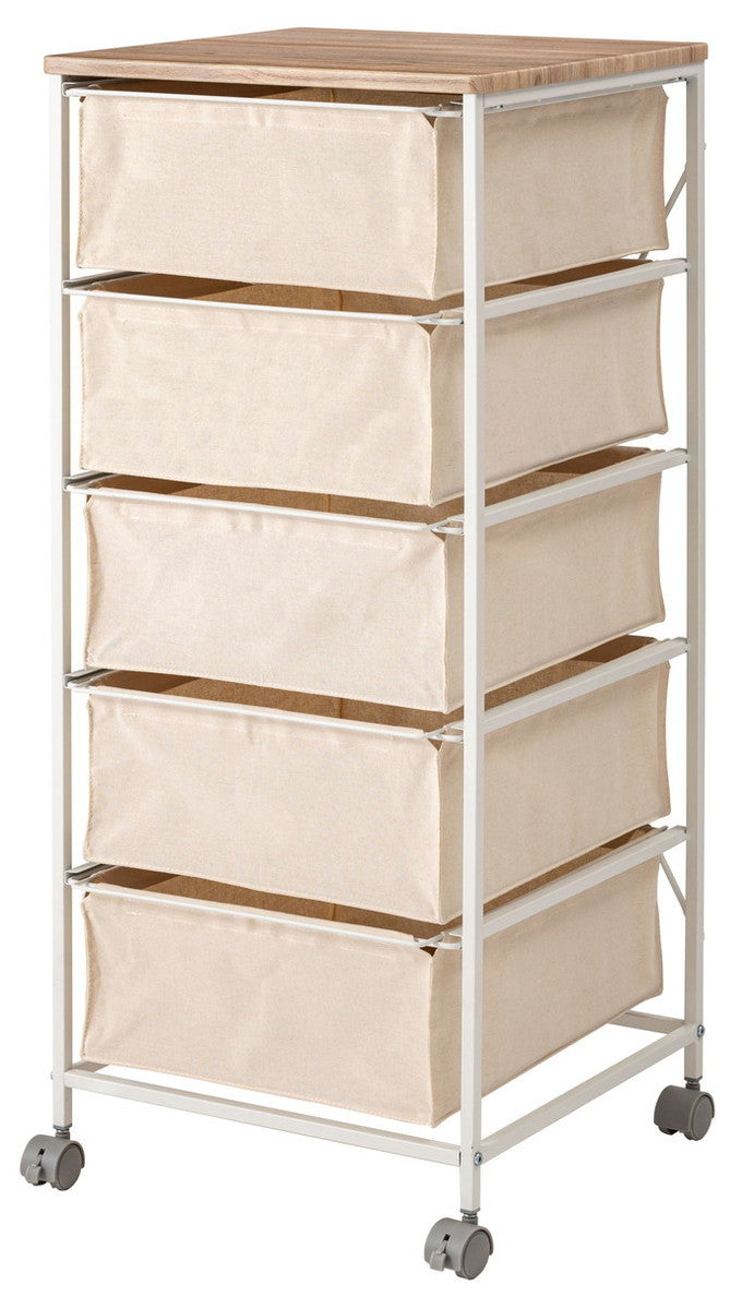 キャンバスチェスト5段 ホワイト W43×D44×H101.5  azu-mip-379の画像