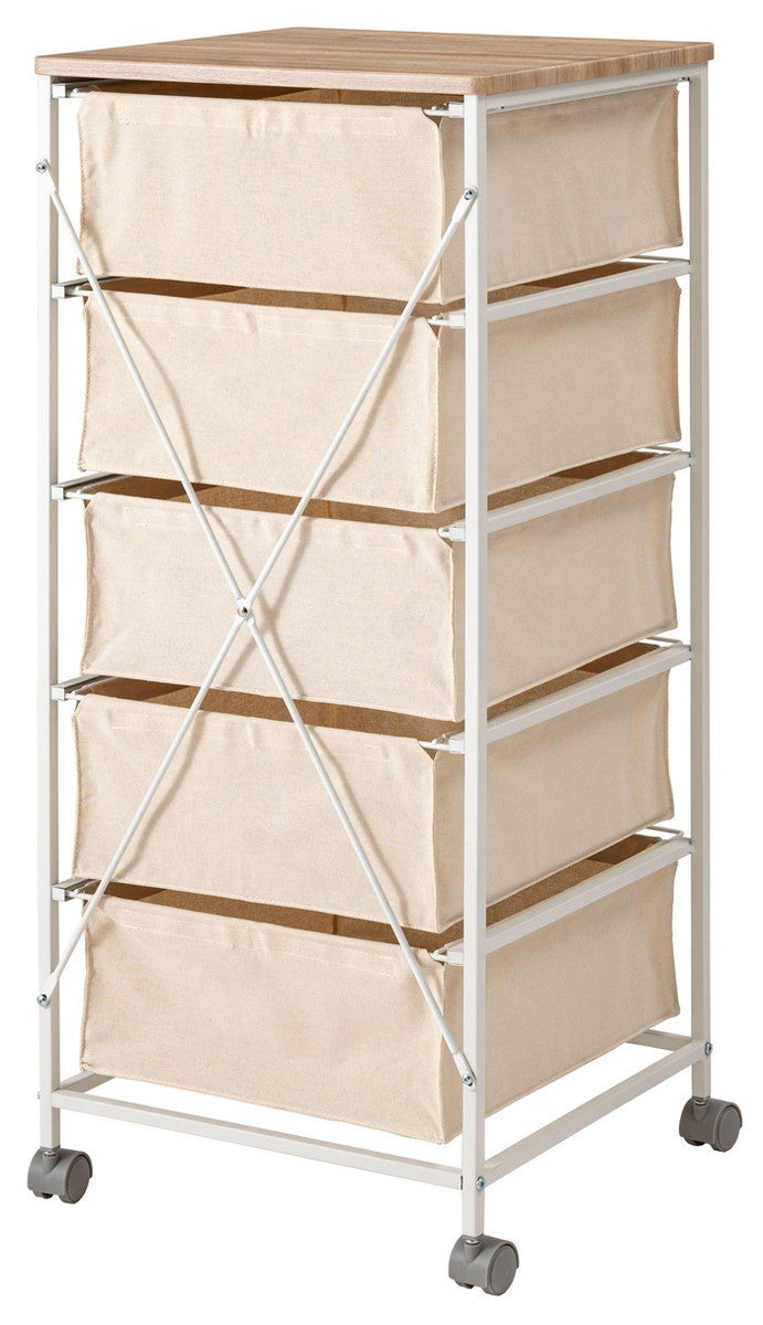 キャンバスチェスト5段 ホワイト W43×D44×H101.5  azu-mip-379の画像