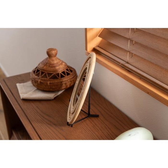 ラタンミラー 鏡 スタンド付き 約W26×D11.5×H23.5 ミラー 鏡 姿見 スタンド スタンド付き 丸型 円型 ラタン 籐 azu-mr-718の画像