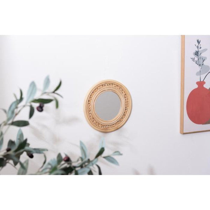 ラタンミラー 鏡 スタンド付き 約W26×D11.5×H23.5 ミラー 鏡 姿見 スタンド スタンド付き 丸型 円型 ラタン 籐 azu-mr-718の画像