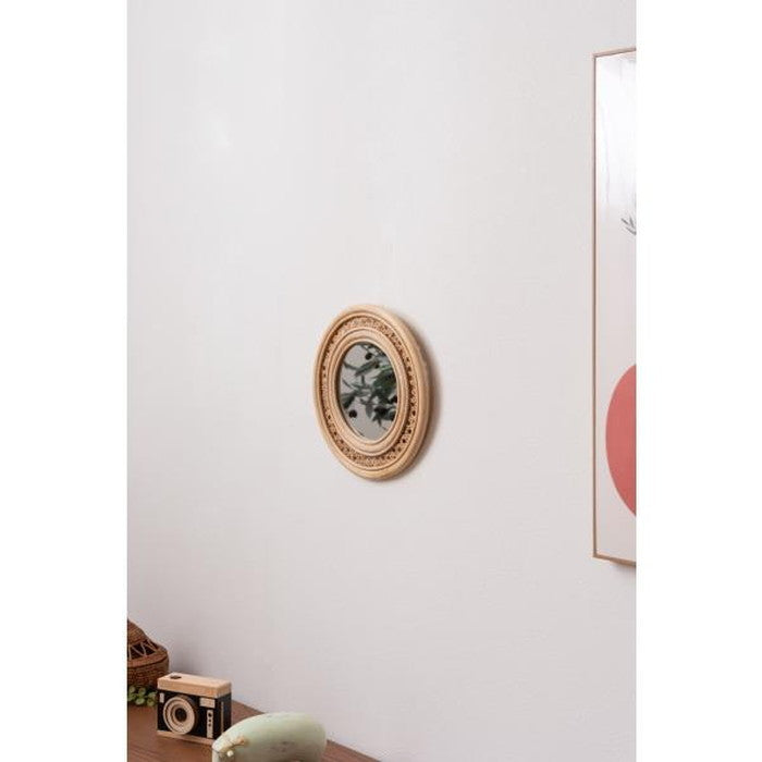 ラタンミラー 鏡 スタンド付き 約W26×D11.5×H23.5 ミラー 鏡 姿見 スタンド スタンド付き 丸型 円型 ラタン 籐 azu-mr-718の画像