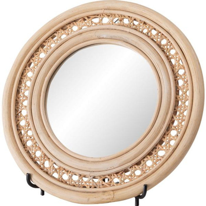 ラタンミラー 鏡 スタンド付き 約W26×D11.5×H23.5 ミラー 鏡 姿見 スタンド スタンド付き 丸型 円型 ラタン 籐 azu-mr-718の画像