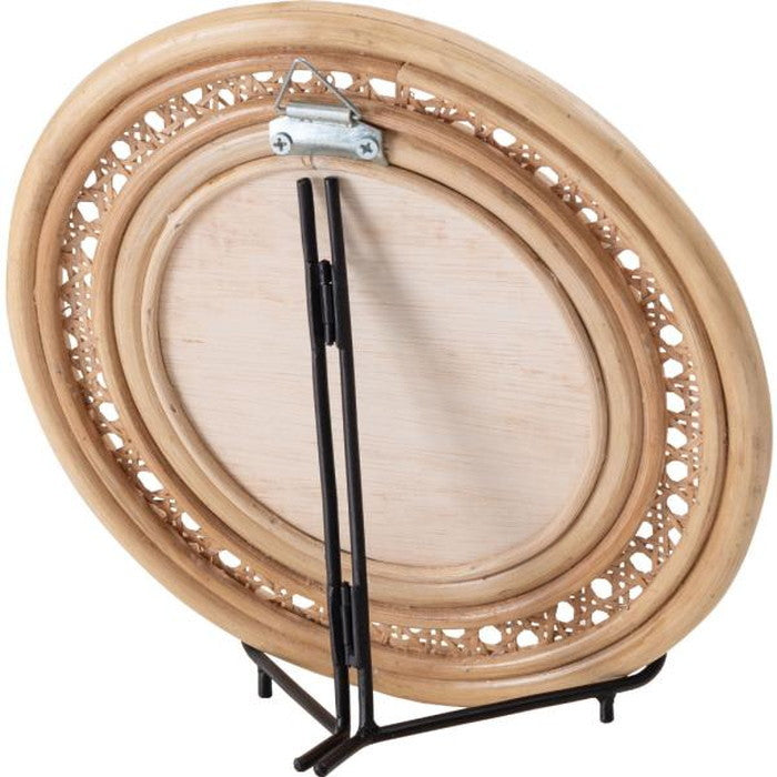 ラタンミラー 鏡 スタンド付き 約W26×D11.5×H23.5 ミラー 鏡 姿見 スタンド スタンド付き 丸型 円型 ラタン 籐 azu-mr-718の画像