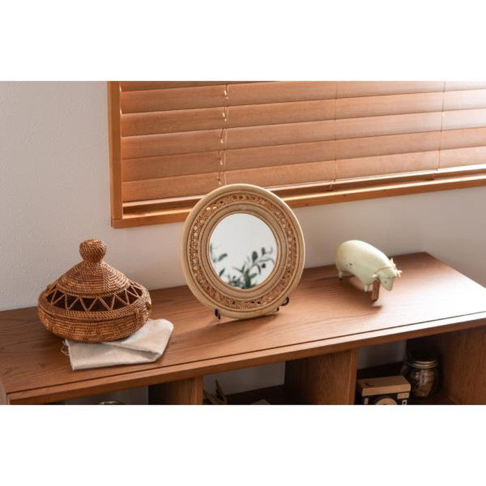 ラタンミラー 鏡 スタンド付き 約W26×D11.5×H23.5 ミラー 鏡 姿見 スタンド スタンド付き 丸型 円型 ラタン 籐 azu-mr-718の画像