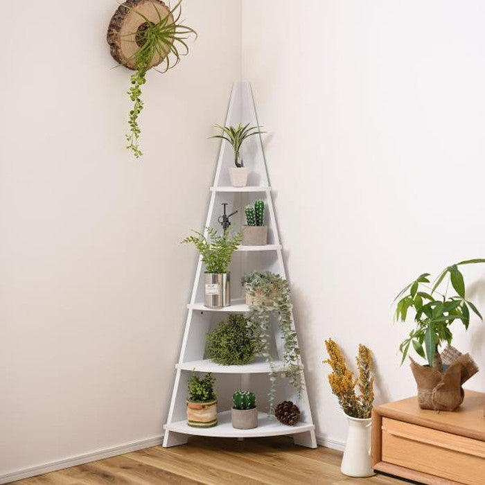 コーナー ラック ブラウン ナチュラル ホワイト W57×D40×H137  azu-nws-560の画像