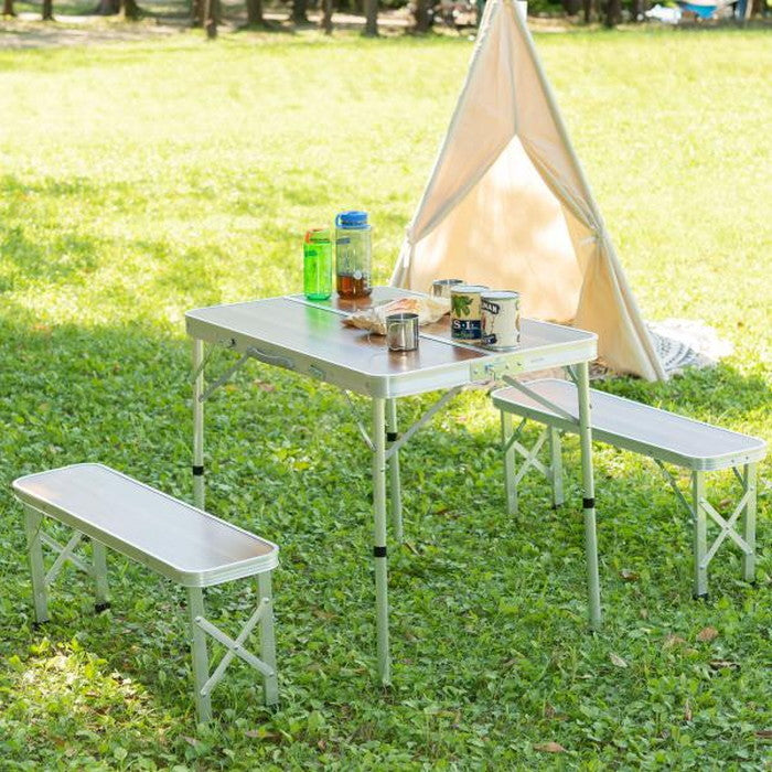 フォールディングテーブル＆ベンチセット ブラウン テーブル:W90×D60×H70 ベンチ:W87×D23×H38 折りたたみ時:W90×D10×H31 折りたたみ 折り畳み 折畳  azu-odl-559の画像