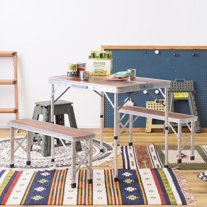 フォールディングテーブル＆ベンチセット ブラウン テーブル:W90×D60×H70 ベンチ:W87×D23×H38 折りたたみ時:W90×D10×H31 折りたたみ 折り畳み 折畳  azu-odl-559の画像