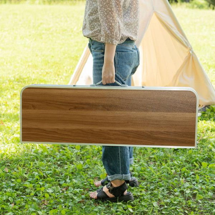 フォールディングテーブル＆ベンチセット ブラウン テーブル:W90×D60×H70 ベンチ:W87×D23×H38 折りたたみ時:W90×D10×H31 折りたたみ 折り畳み 折畳  azu-odl-559の画像