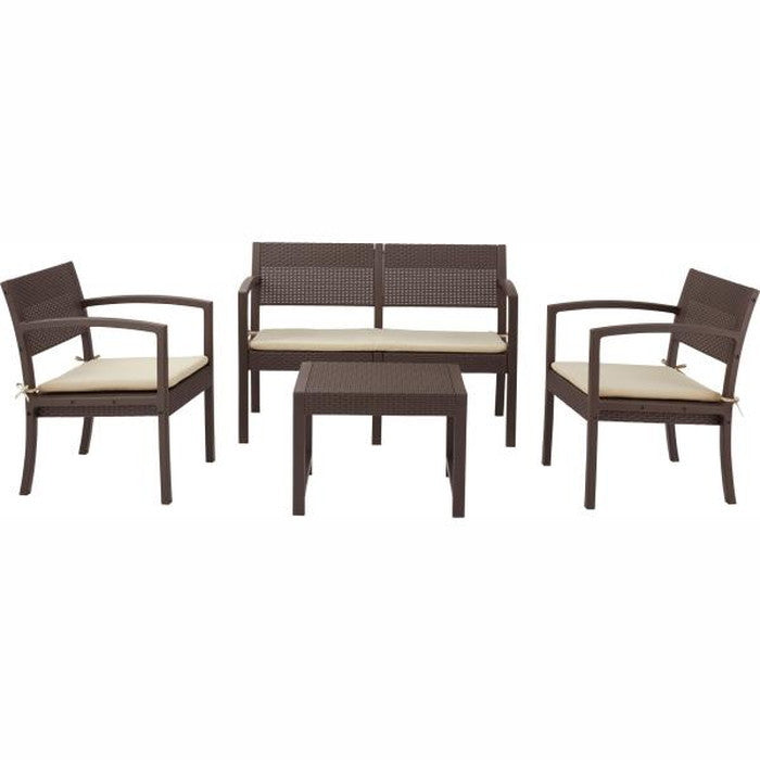 ガーデンリビング4点セット ブラウン 1Pソファ:W58.5×D61×H75.5×SH41 2Pソファ:W112×D61×H75.5×SH41 テーブル:W58×D51×H42  azu-ods-104の画像