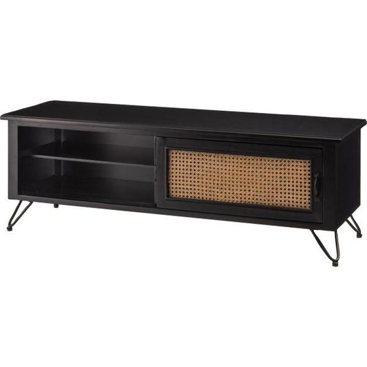 TVボード テレビ台 テレビボード ローボード リビングボード ブラック W120×D40×H40 テレビボード TVボード ローボード 収納 AVラック ラタン 籐 ミンディ ナチュラル 木製 天然木 ブラック ベージュ おしゃれ メンズライク 北欧 韓国 インテリア azu-pm-335の画像