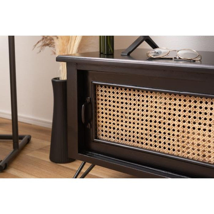 TVボード テレビ台 テレビボード ローボード リビングボード ブラック W120×D40×H40 テレビボード TVボード ローボード 収納 AVラック ラタン 籐 ミンディ ナチュラル 木製 天然木 ブラック ベージュ おしゃれ メンズライク 北欧 韓国 インテリア azu-pm-335の画像