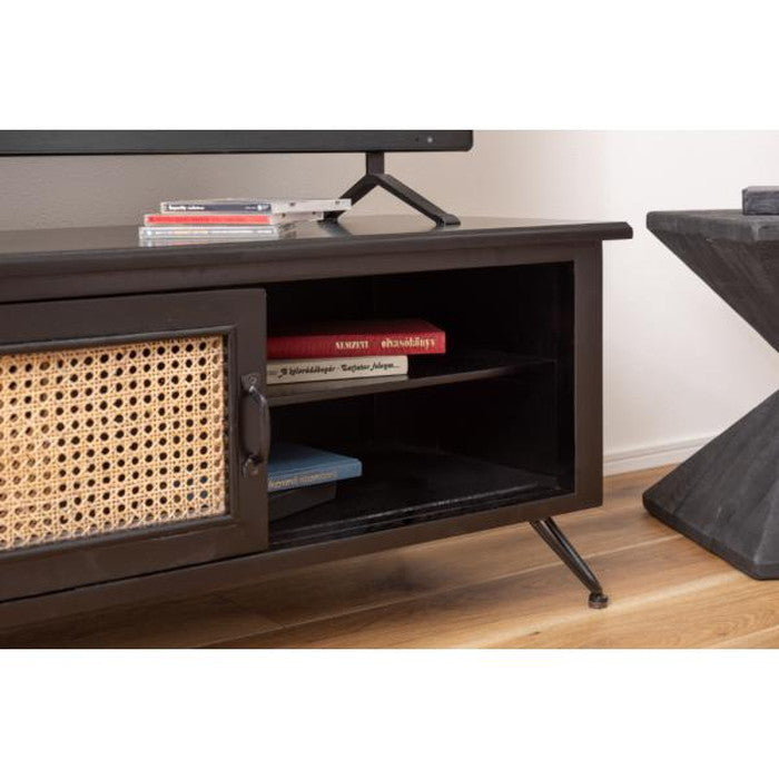 TVボード テレビ台 テレビボード ローボード リビングボード ブラック W120×D40×H40 テレビボード TVボード ローボード 収納 AVラック ラタン 籐 ミンディ ナチュラル 木製 天然木 ブラック ベージュ おしゃれ メンズライク 北欧 韓国 インテリア azu-pm-335の画像