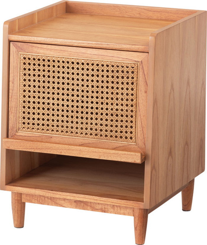 ナイトテーブル ナチュラル W40×D38.5×H52 ナイトテーブル テーブル サイドテーブル おしゃれ 木製 天然木 スリム 引き出し 収納付き ナチュラル 寝室 ベッドサイド 完成品 収納棚 ミニテーブル サイドチェスト シンプル コンパクト ラタン 籐 azu-pm-514の画像