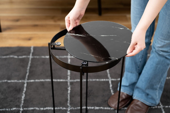 サイドテーブル ブラック W42.5×D42.5×H45.5cm  azu-pt-562の画像