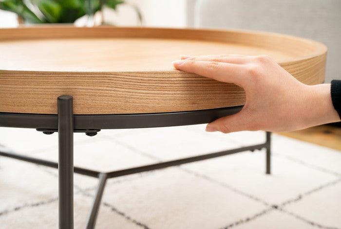 ラウンドテーブル グレー ナチュラル W79×D79×H32.5  azu-pt-785の画像