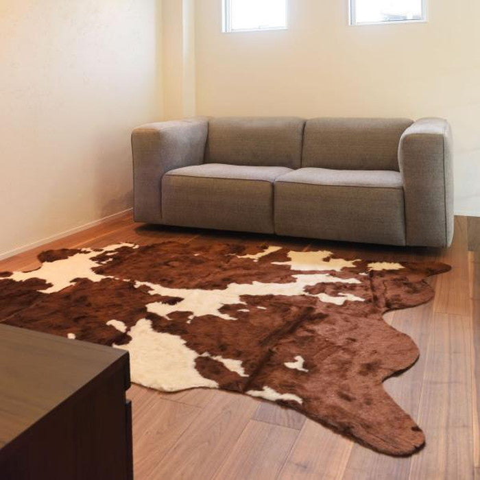 ラグ マット ブラック ブラウン 約W160×D220 マット ラグ ウシ ジャングル アニマル柄 牛柄 牛柄調 オシャレ ラグマット デザインラグ アフリカンパング フェイクカウハイド調 ブラック 牛柄ラグ アニマルラグ azu-rg-15の画像
