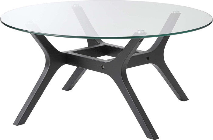 ラウンドガラステーブル ブラック ナチュラル W80×D80×H38  azu-rto-112の画像