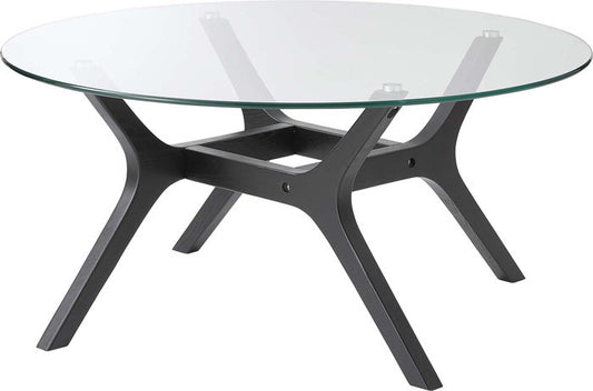 ラウンドガラステーブル ブラック ナチュラル W80×D80×H38  azu-rto-112の画像