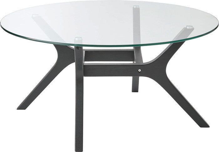 ラウンドガラステーブル ブラック ナチュラル W80×D80×H38  azu-rto-112の画像