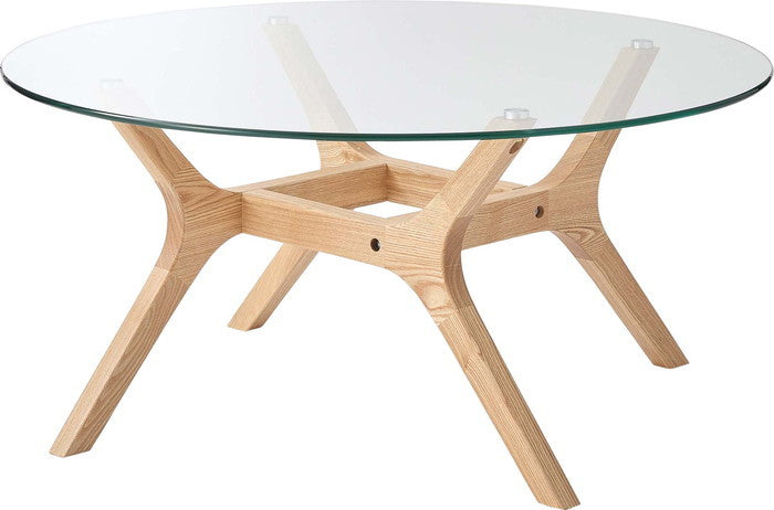 ラウンドガラステーブル ブラック ナチュラル W80×D80×H38  azu-rto-112の画像