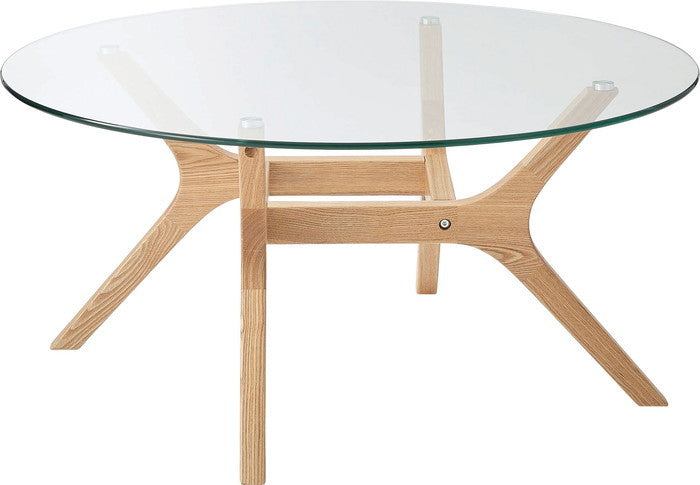 ラウンドガラステーブル ブラック ナチュラル W80×D80×H38  azu-rto-112の画像