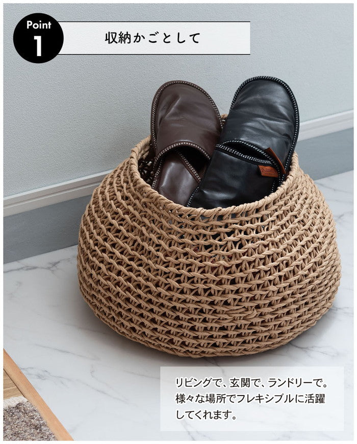 ペーパーコードバスケット ナチュラル W34×D34×H25  azu-sly-608の画像