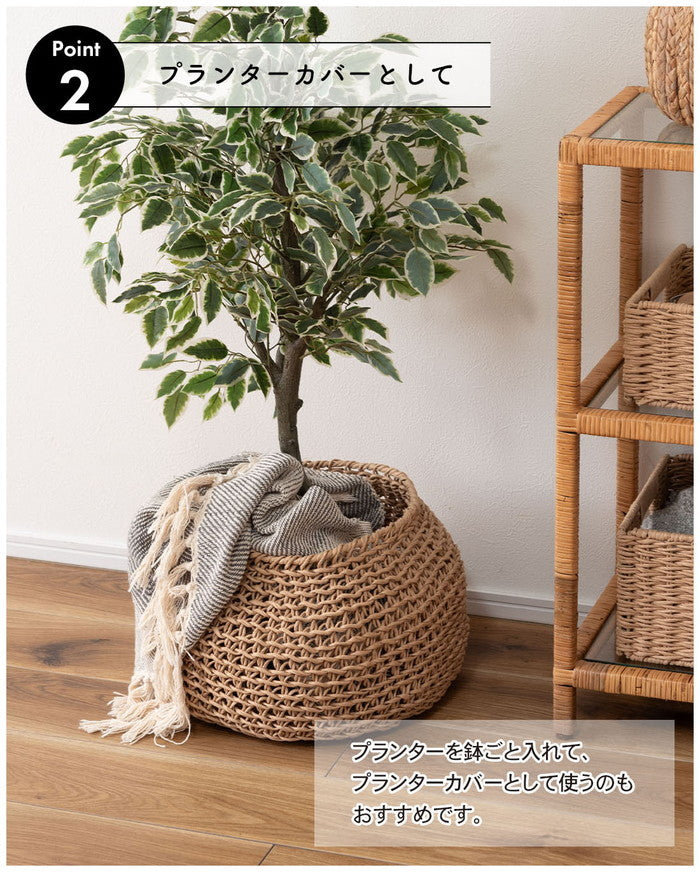 ペーパーコードバスケット ナチュラル W34×D34×H25  azu-sly-608の画像