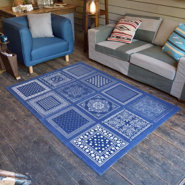 ラグ マット ブルー レッド 約W130×D190  azu-ttr-152の画像