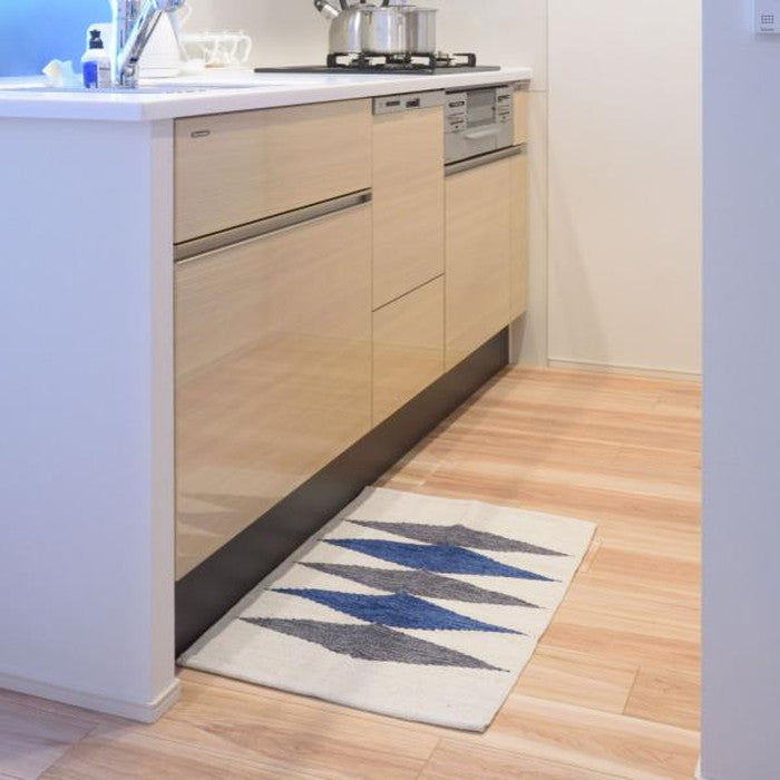 キッチンマット ブルー ブラウン 約W50×D80 キッチンマット キッチンラグ 50×80cm ラグマット マット コットン 洗える ウォッシャブル シンプル ナチュラル 北欧 ブルー ブラウン azu-ttr-178の画像