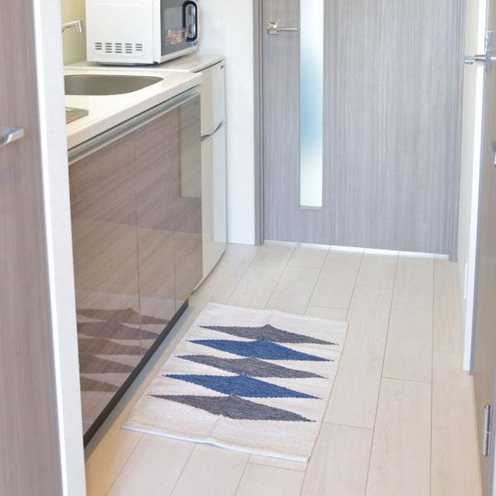 キッチンマット ブルー ブラウン 約W50×D80 キッチンマット キッチンラグ 50×80cm ラグマット マット コットン 洗える ウォッシャブル シンプル ナチュラル 北欧 ブルー ブラウン azu-ttr-178の画像