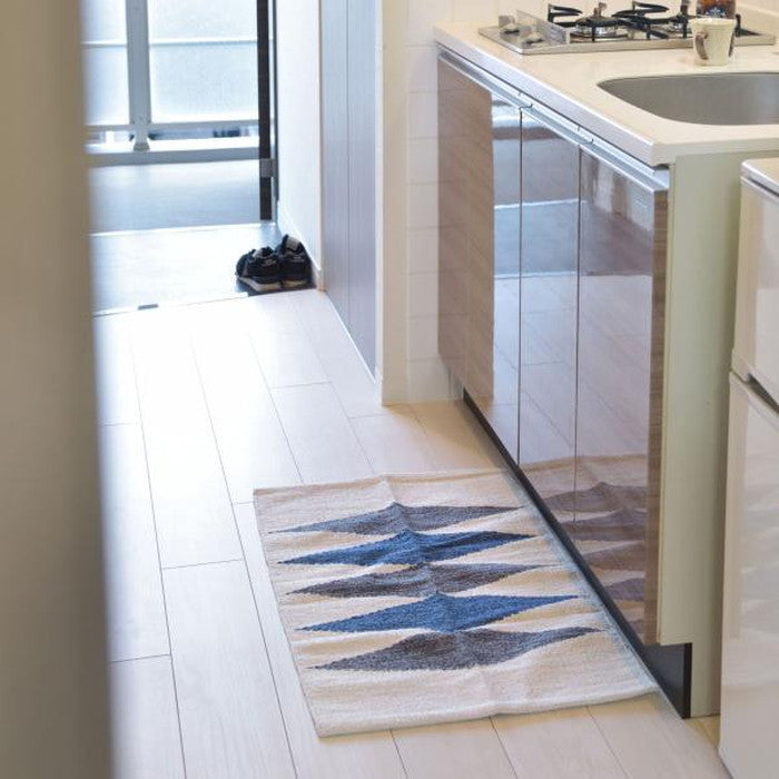 キッチンマット ブルー ブラウン 約W50×D80 キッチンマット キッチンラグ 50×80cm ラグマット マット コットン 洗える ウォッシャブル シンプル ナチュラル 北欧 ブルー ブラウン azu-ttr-178の画像