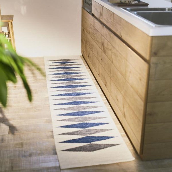 キッチンマット ブルー ブラウン 約W50×D240 キッチンマット キッチンラグ 50×240cm ラグマット マット コットン 洗える ウォッシャブル シンプル ナチュラル 北欧 ブルー ブラウン azu-ttr-181の画像