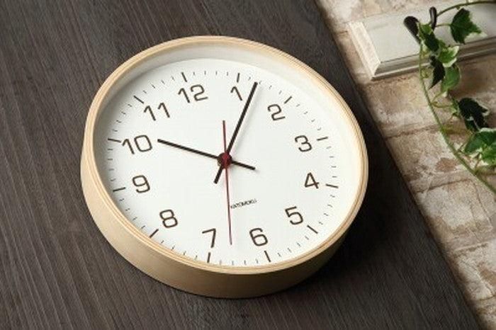 木製壁掛け時計 plywood wallclock 4 ナチュラル 252x252x50mm km-44N bic-7214087s1