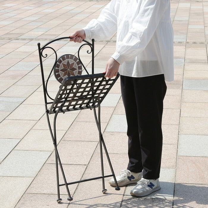 モザイクチェアー 星柄 ブラック 完成品 W395×D515×H880mm 6kg fj-10656の画像