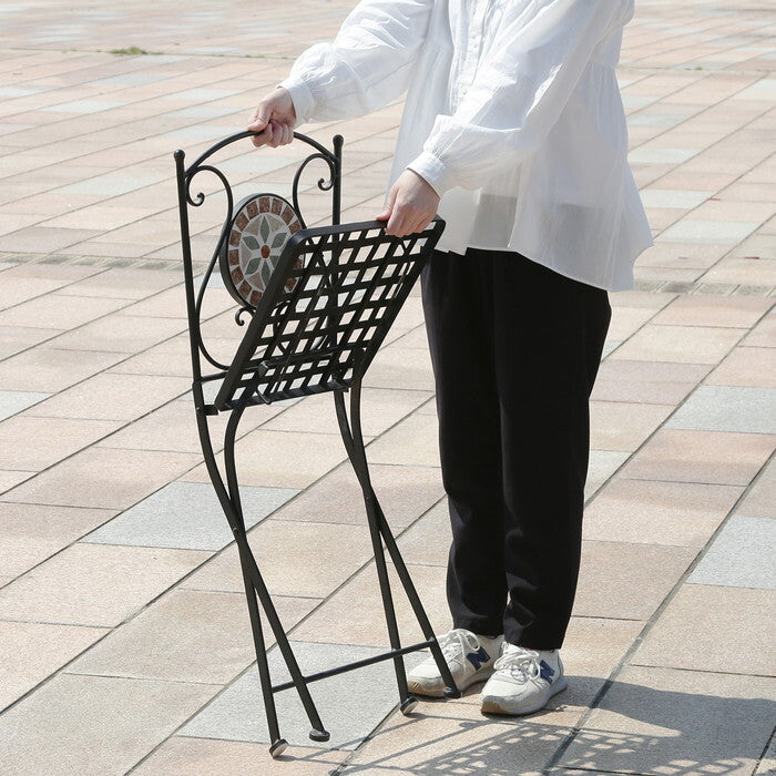 モザイクチェアー 花柄 US221362 ブラック 完成品 W395×D515×H880mm 6kg fj-10658の画像