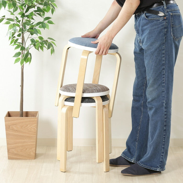 スタッキングスツール ファブリック曲木 ブルー 完成品 W320×D320×H470mm 2kg fj-14190の画像