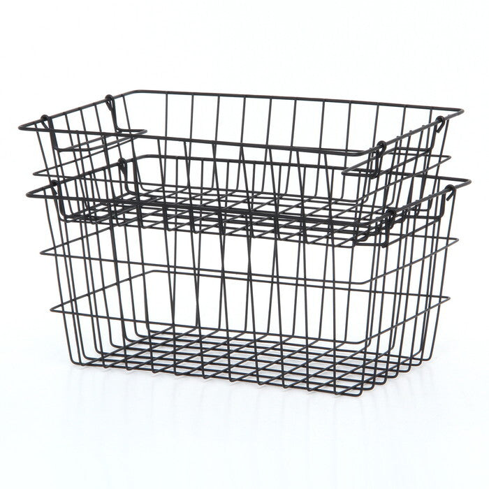ワイヤーバスケット スタック A 黒 完成品 W370-410×D260×H180mm 0.49kg fj-14226の画像