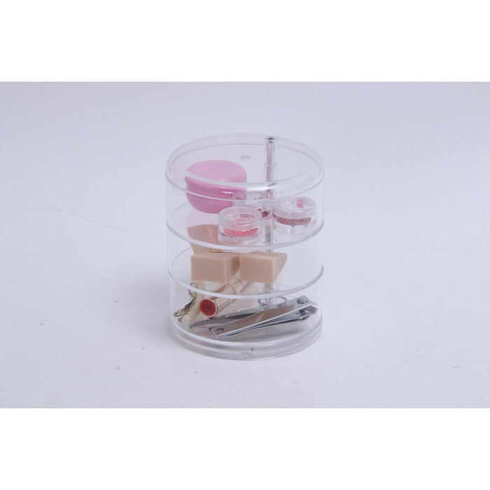 PSコスメ収納 3段ラウンド小物入れ クリア 116 ×116 ×136 fj-14384の画像