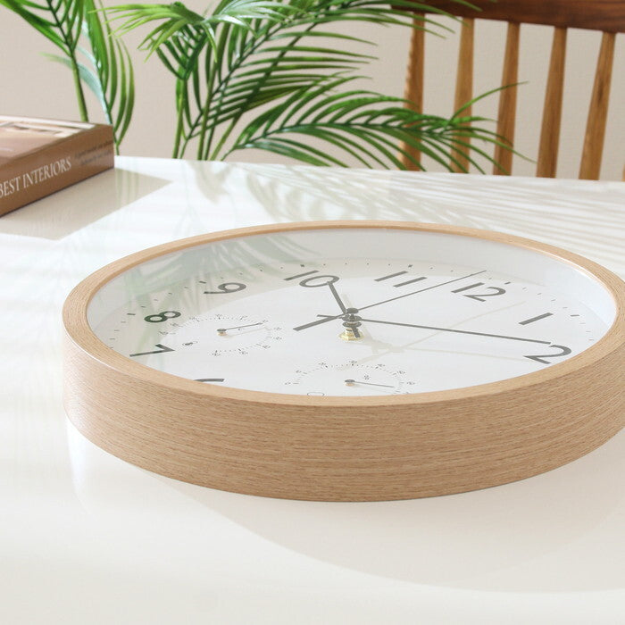 掛時計 掛け時計 かけ時計 フォレスト 温湿度計付 φ30 NA ナチュラル 完成品 W300×D45×H300mm 0.88kg fj-19076の画像