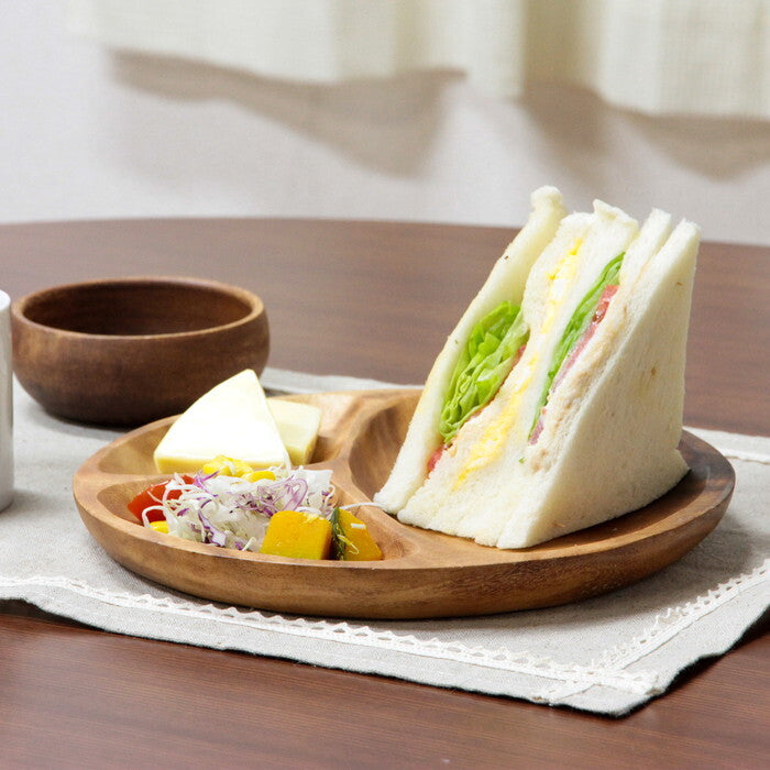 ラウンドトレー仕切付 アカシア 40410･40445 ブラウン 完成品 W230×D230×H25mm 0.26kg fj-23508の画像