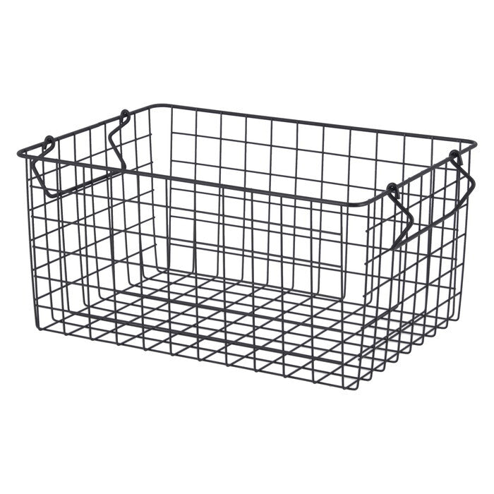 ワイヤーバスケット スタッキング BK 37x26x18 ブラック 完成品 W370-410×D260×H180mm 0.5kg fj-26680の画像