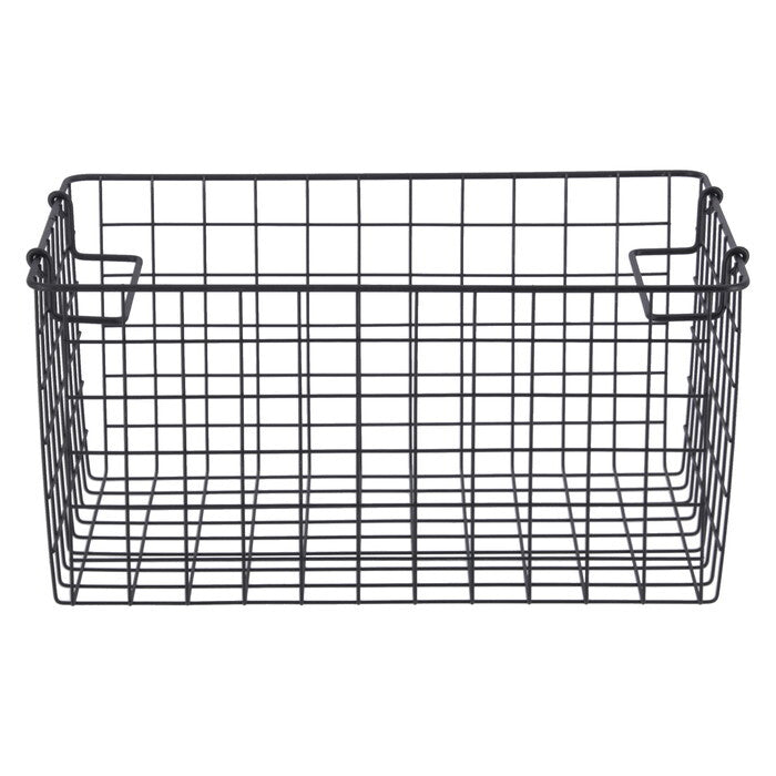 ワイヤーバスケット スタッキング BK 37x26x18 ブラック 完成品 W370-410×D260×H180mm 0.5kg fj-26680の画像