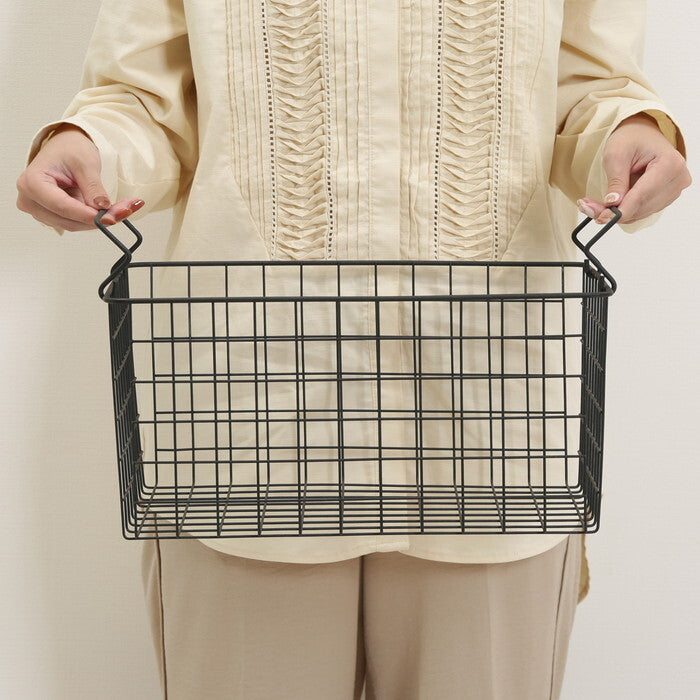 ワイヤーバスケット スタッキング BK 37x26x18 ブラック 完成品 W370-410×D260×H180mm 0.5kg fj-26680の画像