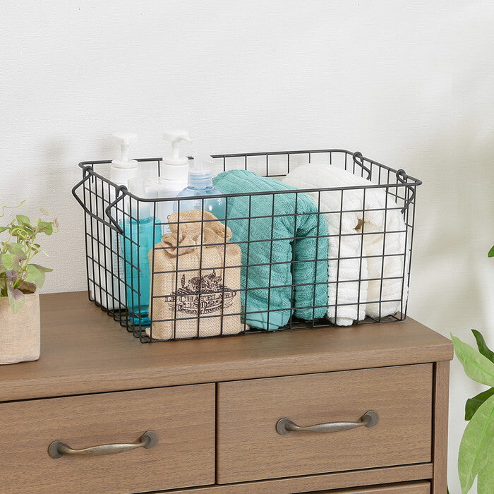 ワイヤーバスケット スタッキング BK 37x26x18 ブラック 完成品 W370-410×D260×H180mm 0.5kg fj-26680の画像